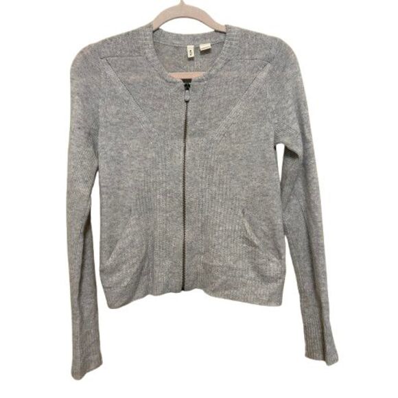 Moth Anthropologie 100% Cashmere Zip Up Cardigan Sweater Womens XS Gray Pockets - Picture 1 of 7